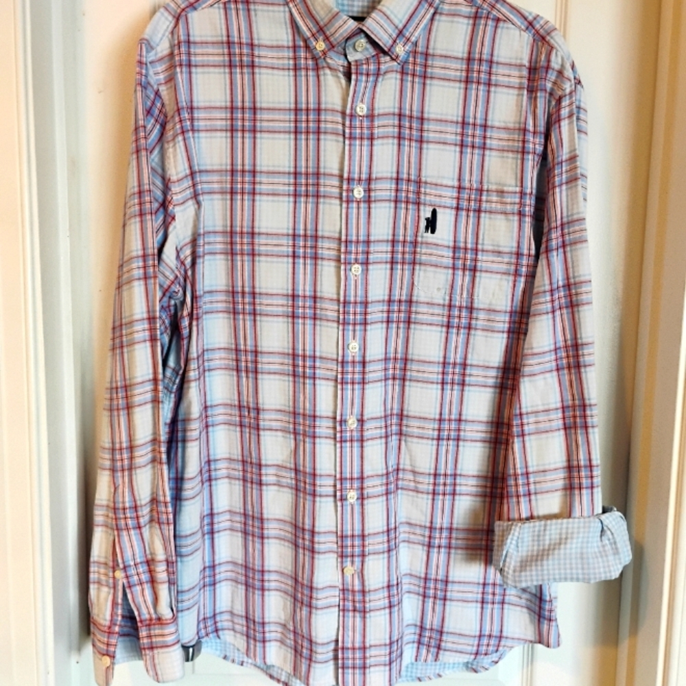 NWT JOHNNIE O PASTEL PLAID BUTTON DOWN LARGE PERFORMANCE PREP CLASSIC GOLF GRAD